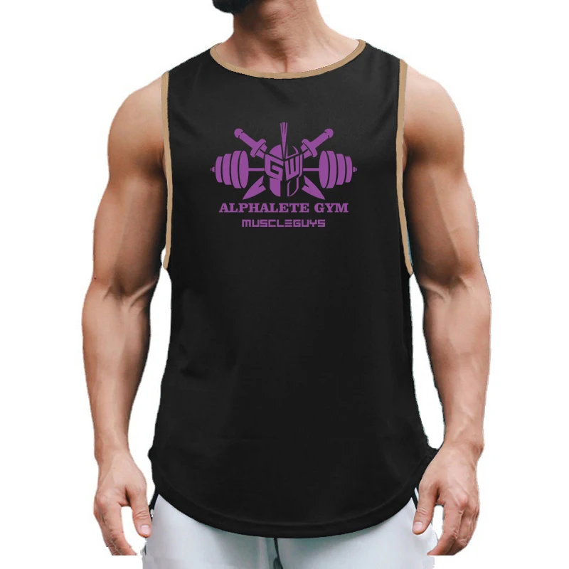 ALPHALETE GYM MUSCLEGUYS Summer Mens Running T-shirts Sports Fitness Mesh Quick Dry Tank Tops Gym Bodybuilding Muscle Clothing