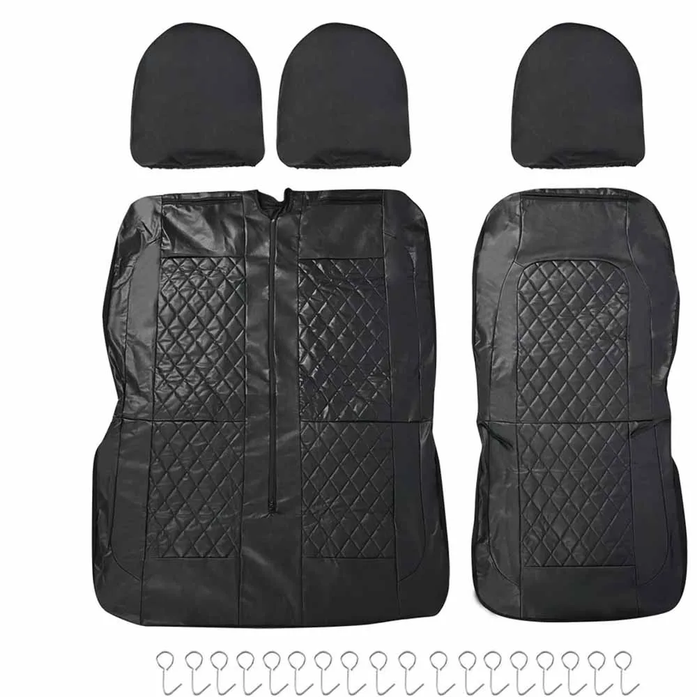 Diamond Quilted Black PU Leather Car Van Seat Covers Single & Double 2+1 For Vauxhall Vivaro Movano Heavy Duty Waterproof