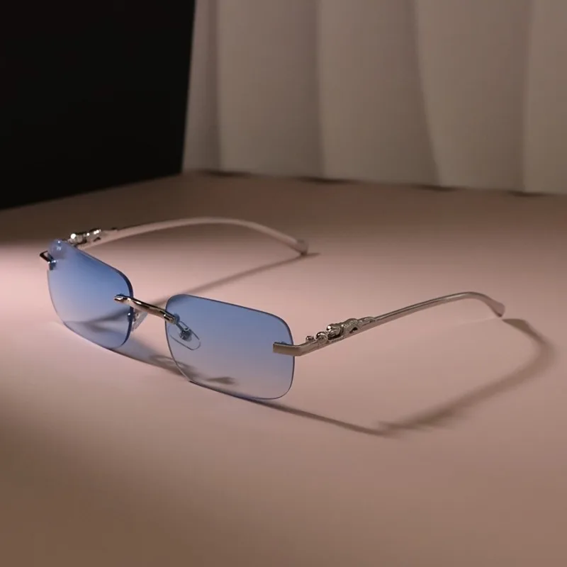 نظارات ريترو بدون إطار مناسبة لكل من الرجال والنساء، تصميم كاجوال بطباعة الفهد مناسب للارتداء اليومي