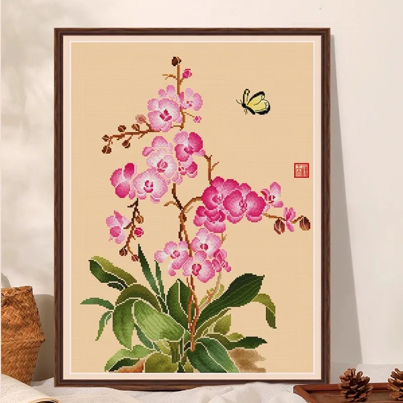 طقم مطبوع عبر الابره 11CT 14CT التطريز لتقوم بها بنفسك القطن التطريز مجموعات الحرف مع الإبر فراشة صينية السحلية 43 ألوان #3