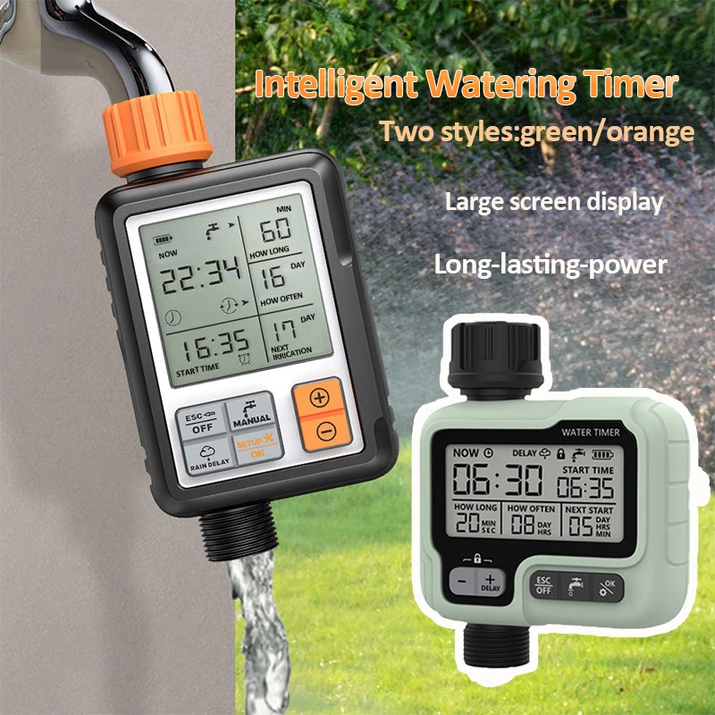 Automatic Timer Waterer Green/Orange Garden Smart Irrigator Automatic Digital Sprinkler Large LCD Display Outdoor Use Save Water