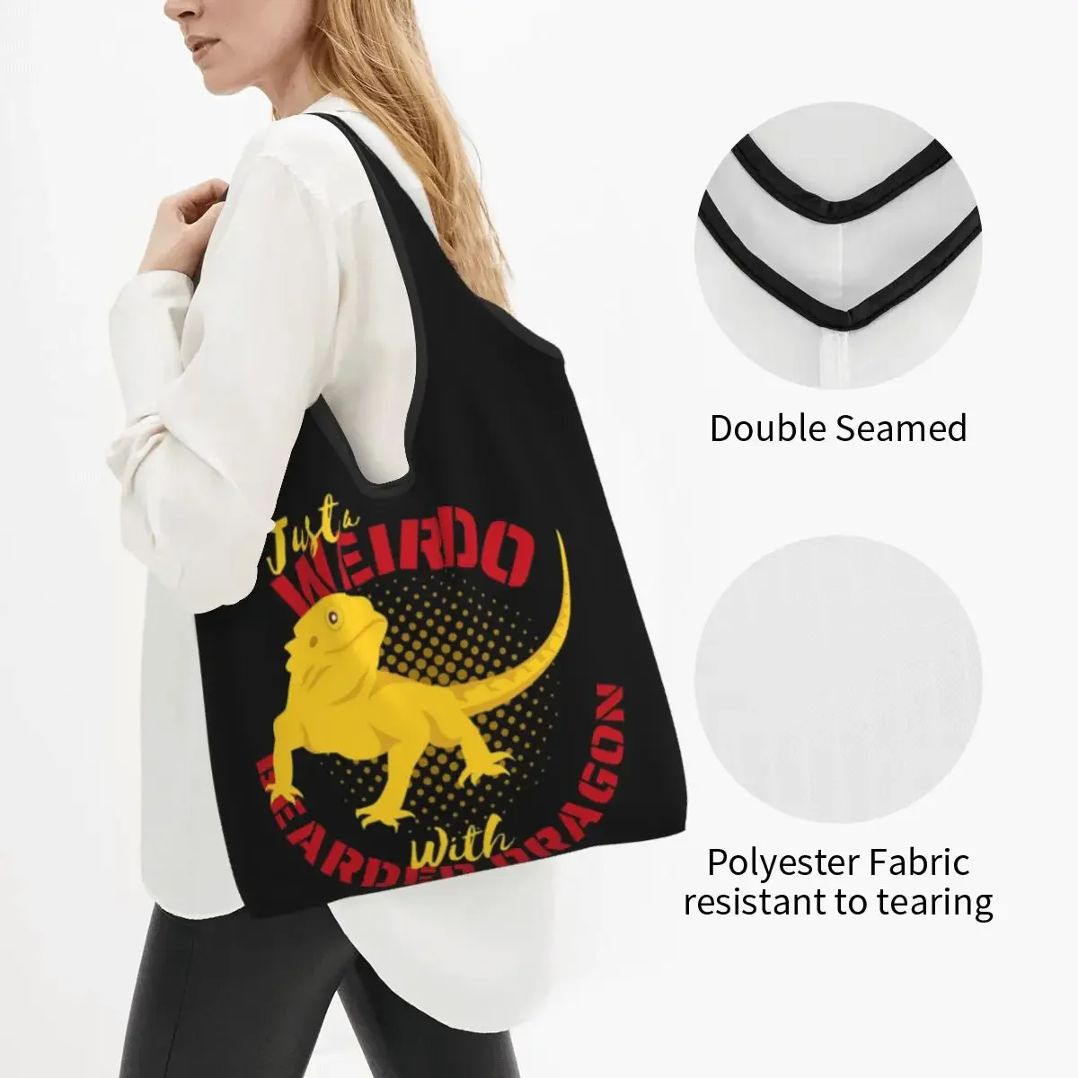 Just A Weirdo Bearded Dragon Portable Tote Shopping Bags Foldable Shopper Bag Groceries Handbag Shoulder Bag