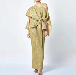 Autumn's Trendy Two-Piece Set: Miyake-Inspired Pleated Dress Elegant Slimming Chic Plus Size Friendly Miyake Bekleidung