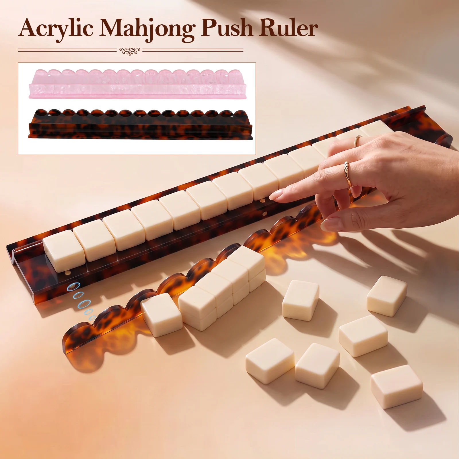 20 Inch Thickened Acrylic Mahjong Rack with Magnetic Pusher Scalloped American Mahjong Pusher Rack Double Sided Mahjong Holder
