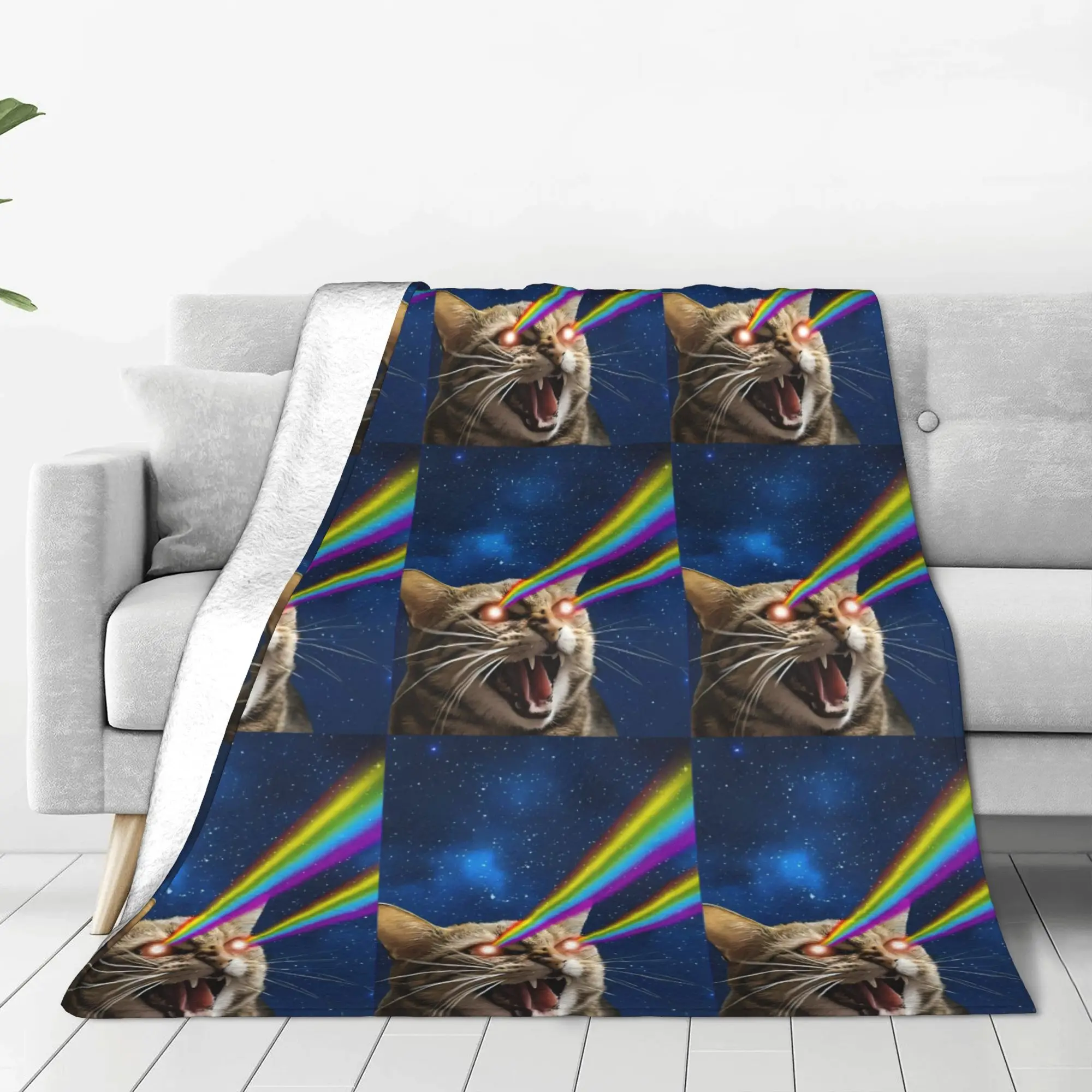 1PC Shooting Lasers Out Of Eyes Space Cats Home Room Decorations Winter Blankets For Adults Bedding Home Interior Sofa Knee