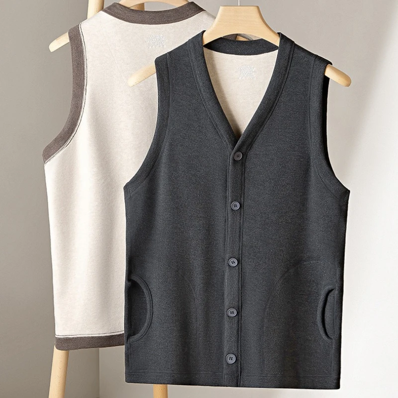 سترة شتوية للرجال مصنوعة من الحرير والصوف بنمط جديد مبطنة بالصوف سميكة لخريف وشتاء يمكن ارتداؤها في الخارج مع دفء شديد