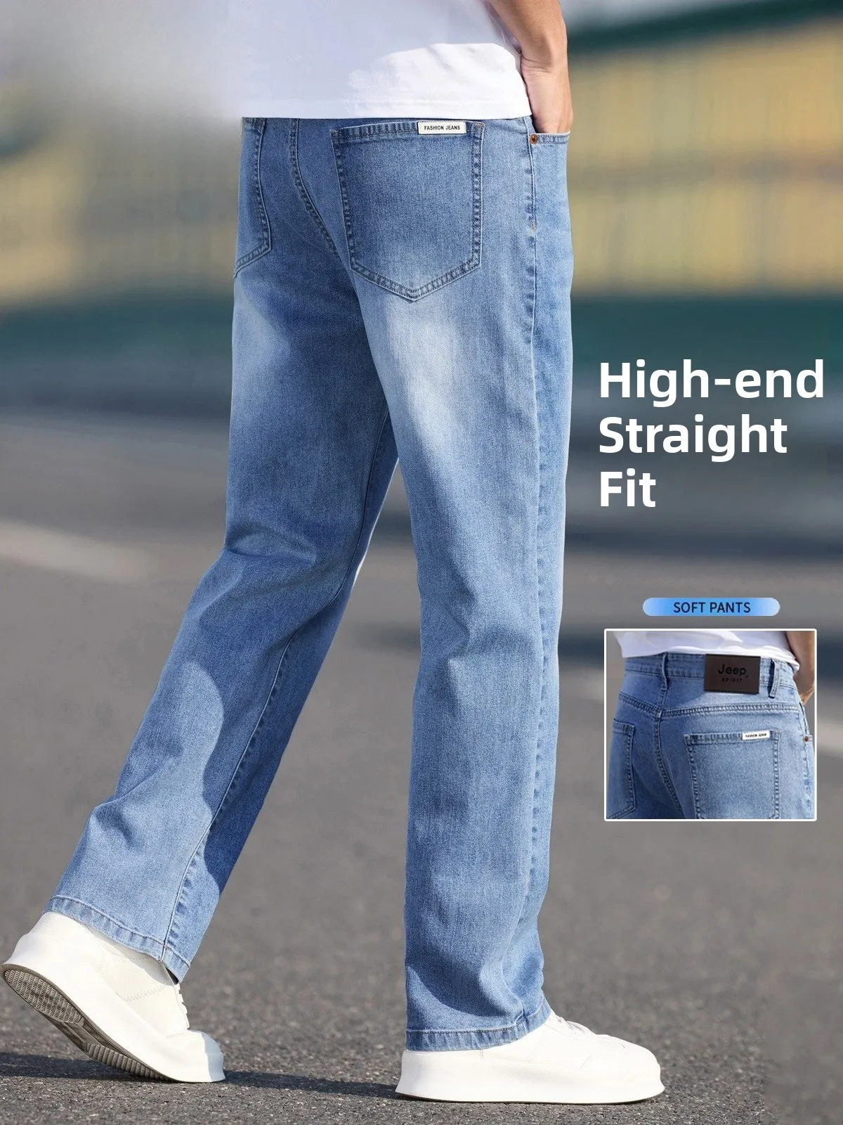 

Men's Vintage Waed Loose Fit Thin Denim Jeans Summer Straight Leg Long Trousers Youth Trend Cotton Polyester Spandex