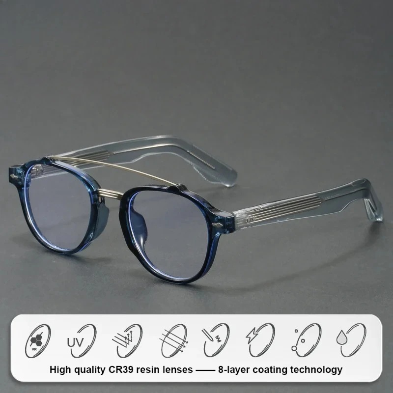 KUXA (M) トレンディパイロットラウンド近視調光処方箋老眼鏡ブルーライトカット光学メンズ偏光サングラス