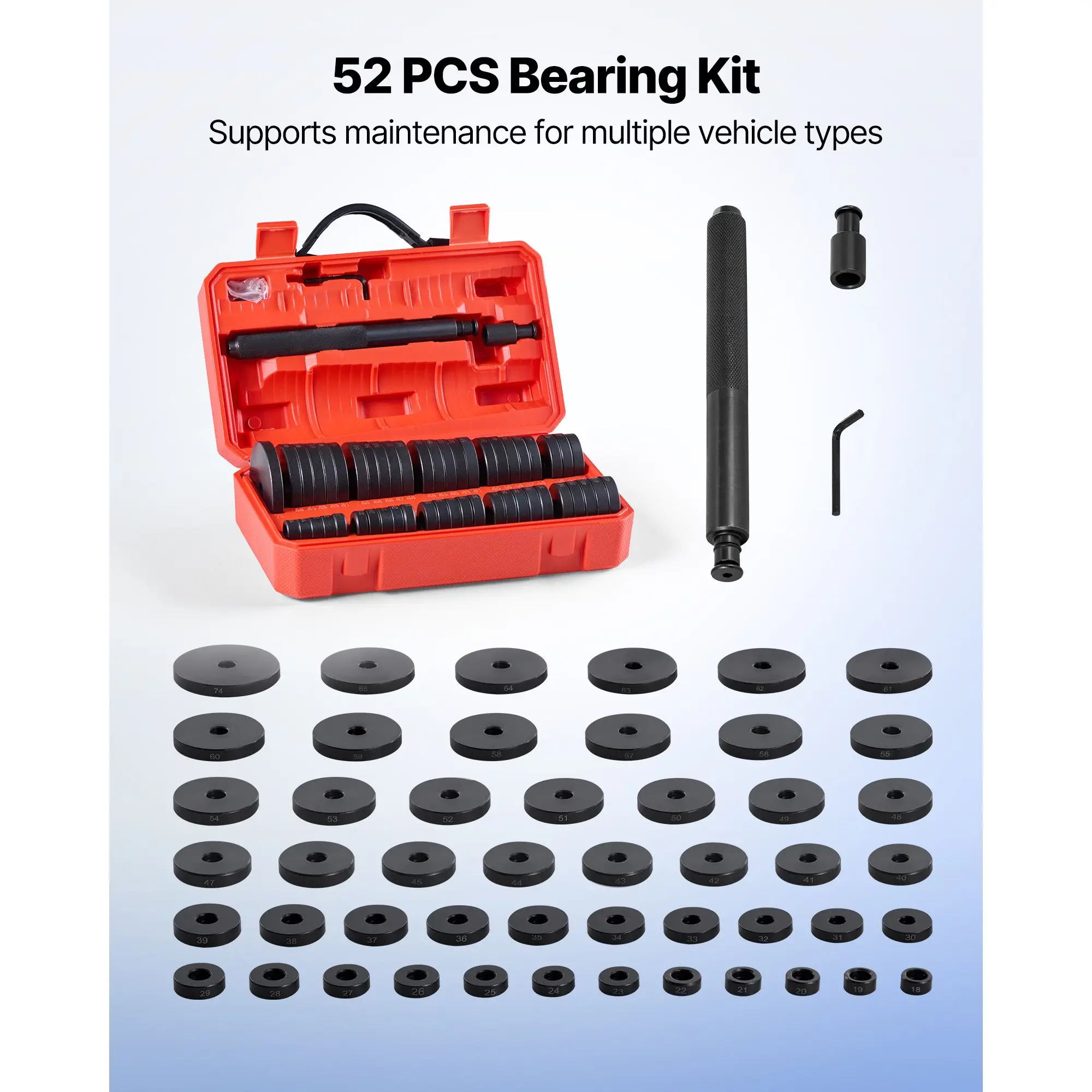 Bearing Press Kit, 52 Pcs, Bearing Race and Seal Driver Set with 49 Bushings and Handle Shaft, Bushing Driver Tool Set, Heavy