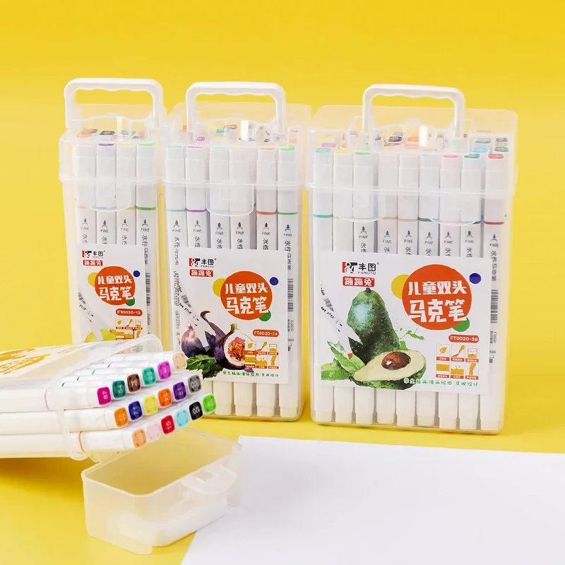 12/18 Colors Art Marker Pen Set Double Head Water Based Ink Highlighter Paint Brush Stationery Graffiti School Supplies
