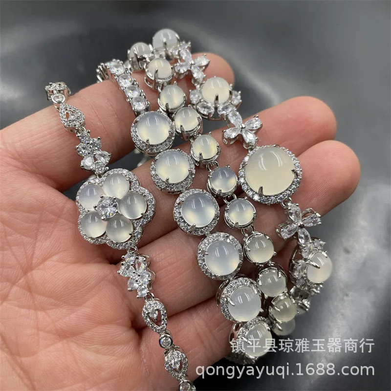 

High White Chalcedony Type Women'S Large Cabochon Fashion Trend Retro Bracelet