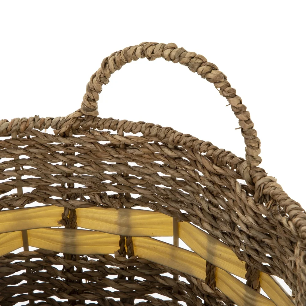 سلة تخزين منسوجة يدويًا من الأعشاب البحرية، سلة زخرفية مستديرة كبيرة، منظم منزلي، ألعاب وإكسسوارات أدوات الزينة