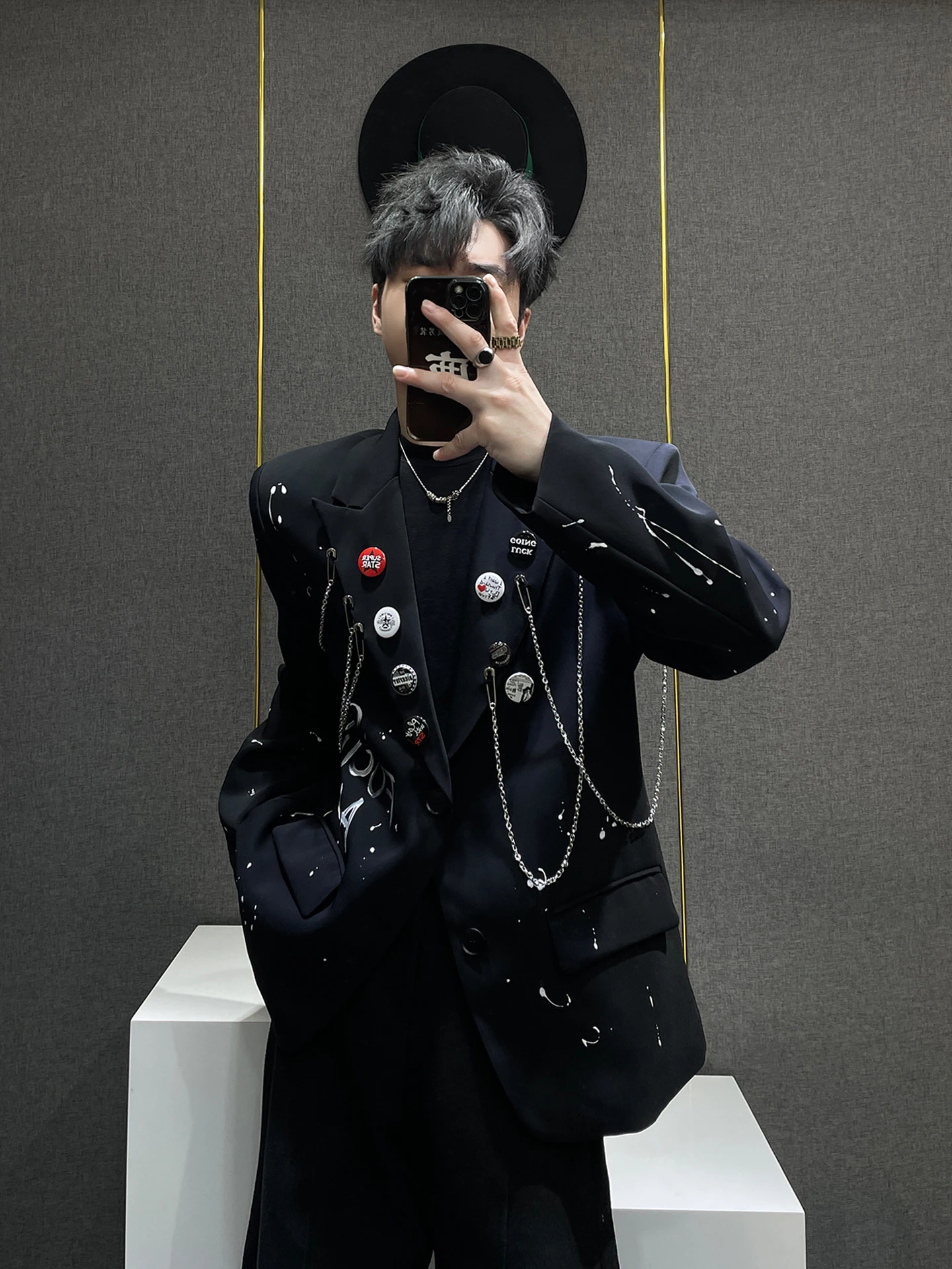 

Bla Casual Men's Suit Jaet fiti Letter Design Faion Urban Sle Long Sve Regular Fit Two Button Closure Coat