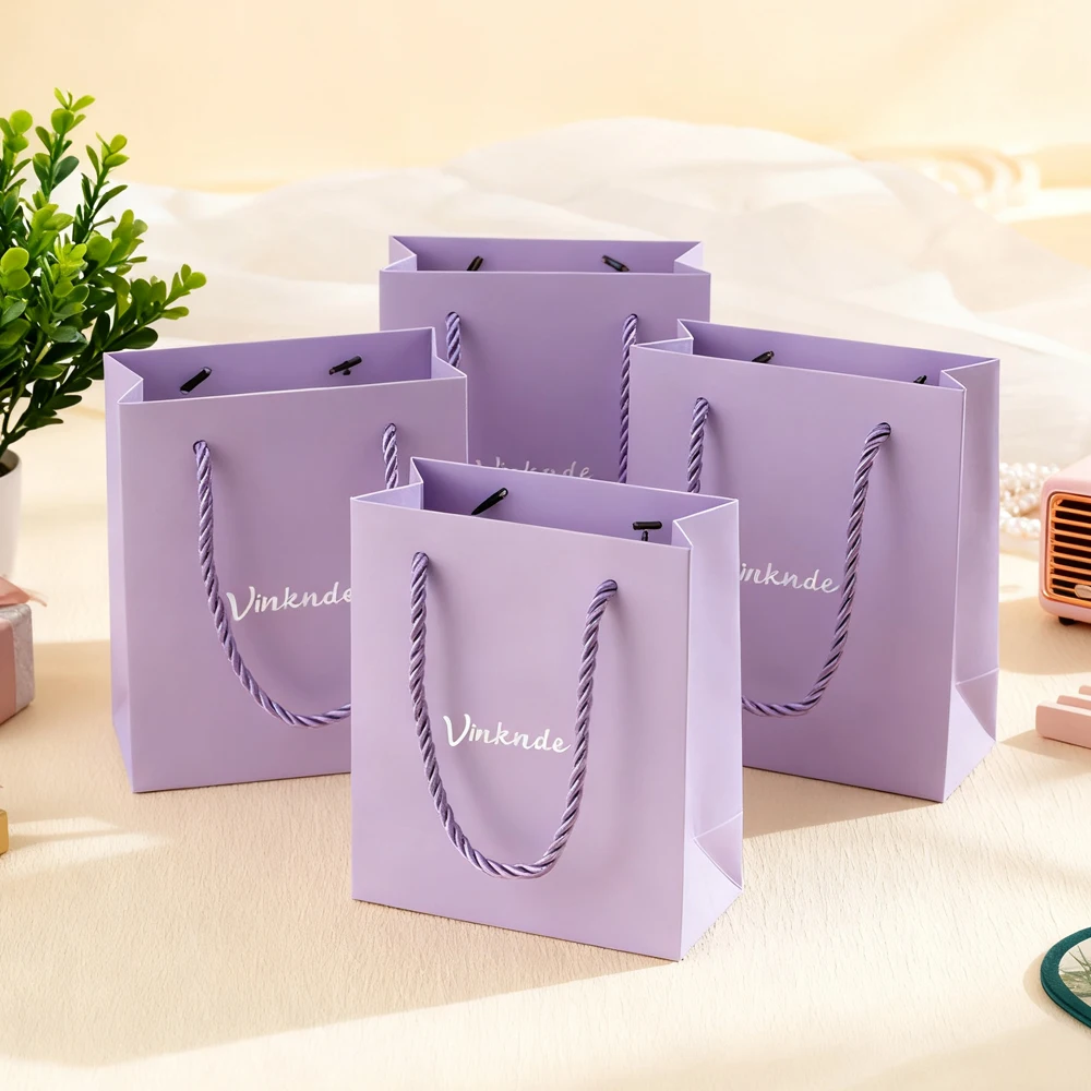 

Роскошные бутиковые бумажные сумки для покупок с логотипом лаванды и ручкой для ювелирных изделий, конфет, духов, косметических свечей, упаковочный мешок