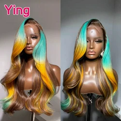 Ying 200% Omber Yellow Blue Colored Body Wave 13x6 Lace Frontal Wig Human Hair 12A Peruvian PrePlucked 5x5 Transparent Lace Wig