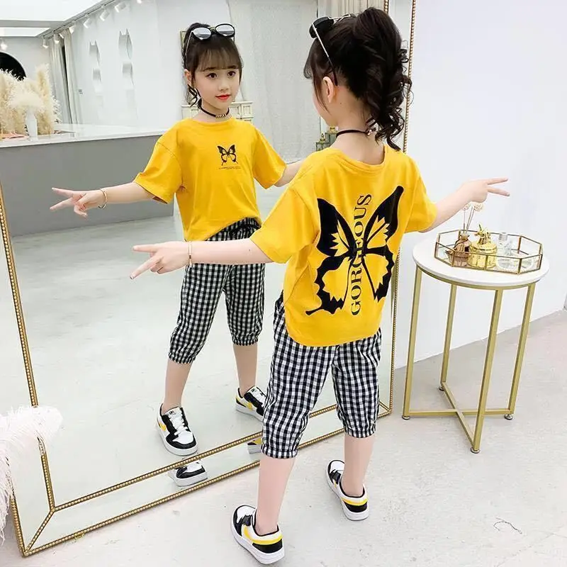 Girls 2024 Summer New Fashion Trendy Short Sleeve Suits 4 6 8 10 12 14 Years Youth Teenage Girls Korean Style 2Pcs Tees Clothes