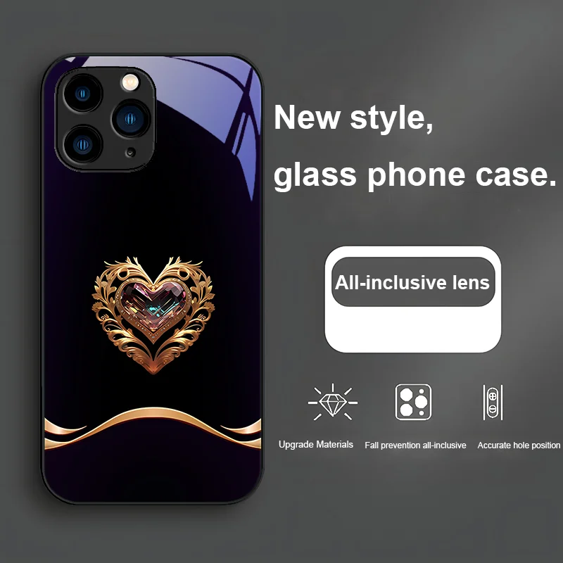 Chinese Red Love Butterfly Rose Purple For Iphone 15 14 13 12 11 Pro Max XS XR 7 8 Plus 2020 2022 SE Tempered Glass Phone Case
