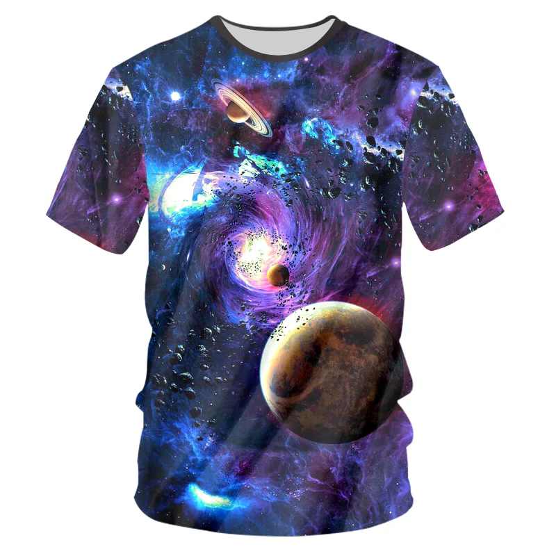 Astronaut Explore The Space Galaxy Discover The Unknown Moon T-shirts Short Sleeve Crewneck Tee Summer Tops   3D Print Cool