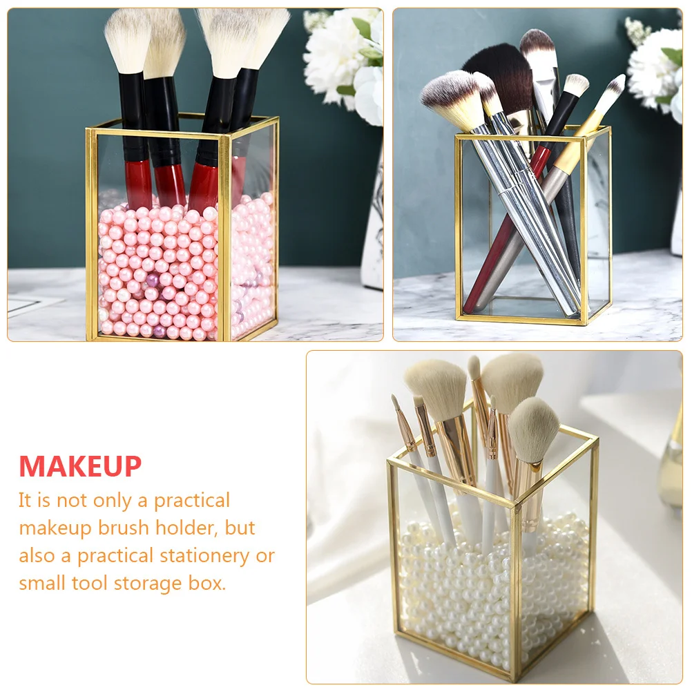 1 pçs recipiente de escova caixa de armazenamento de ferramentas de maquiagem dourada requintado organizador de itens pequenos para quarto penteadeira espaço