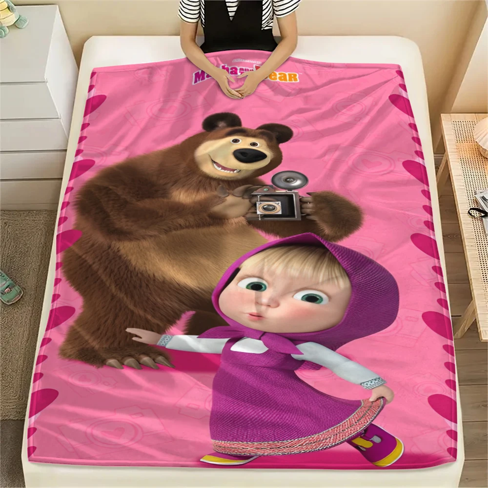 Masha and the Bear Print Blanket Warm Comfortable Flannel Blanket Suitable for Bedrooms,Sofas,Beds,Chairs, Picnics, Travel