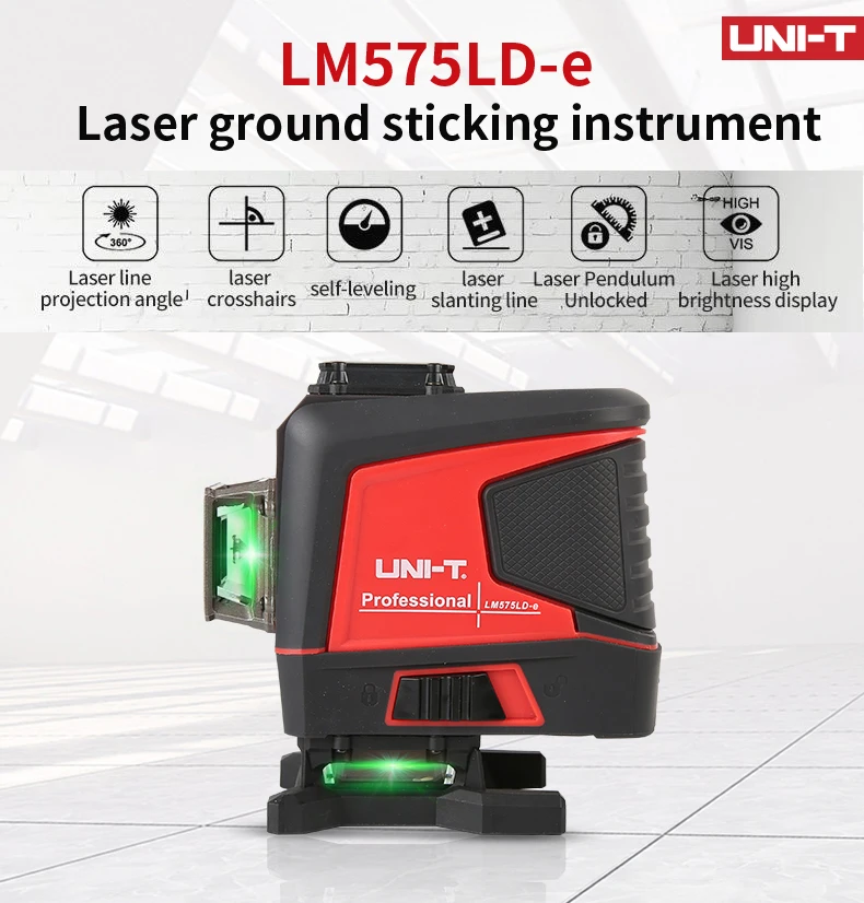 UNI-T LM575LD-e green Laser Level 3D 12-Line Wall stick instrument telecomando autolivellante strumento ausiliario per interni ed esterni