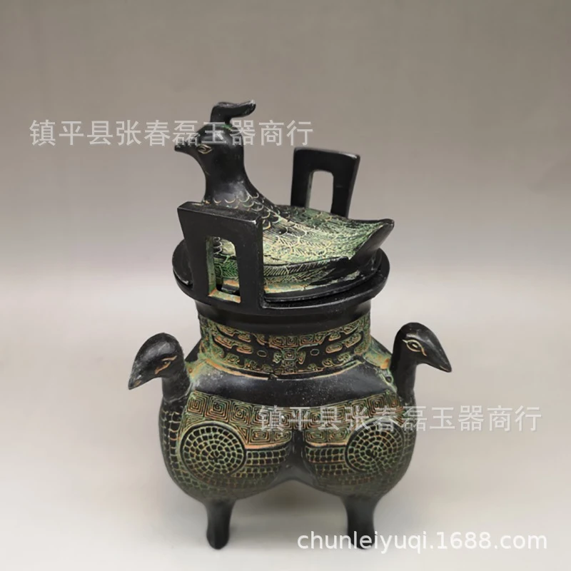 Antique collectible ornaments, bronze bird incense burner home decoration items