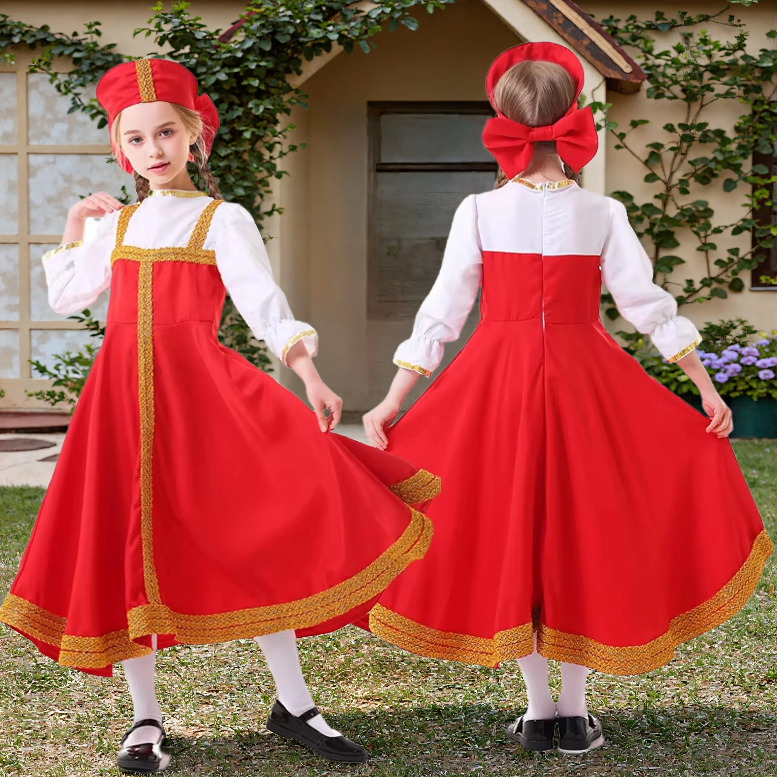 

Enfants Red Folk Fancy Dress Up Christmas Enfant Cosplay Russian Dance Costume Party National Traditional Performance Clothing
