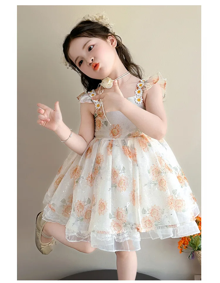 

2026 New Baby Summer Girls Floral Dress With Hat , Princess Kids Sweet Fashion Dress 1 -7 T
