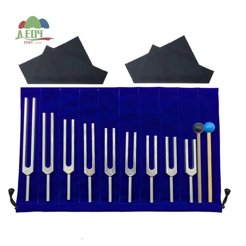 

AED4-Drumsticks 9 Silver Tuning Forks For Healing Chakras, Sound Therapy, Maintaining Perfect Harmony Of Body, Mind And Spirit