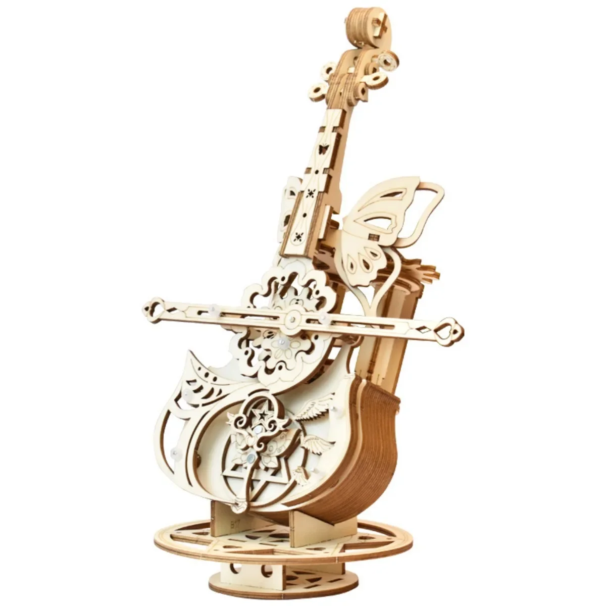 Creative DIY Magic Cello Wood Puzzle  STEM Funy Building Blocks Kits Mechanical Gear Music Box for Child Girls Adult Gift model