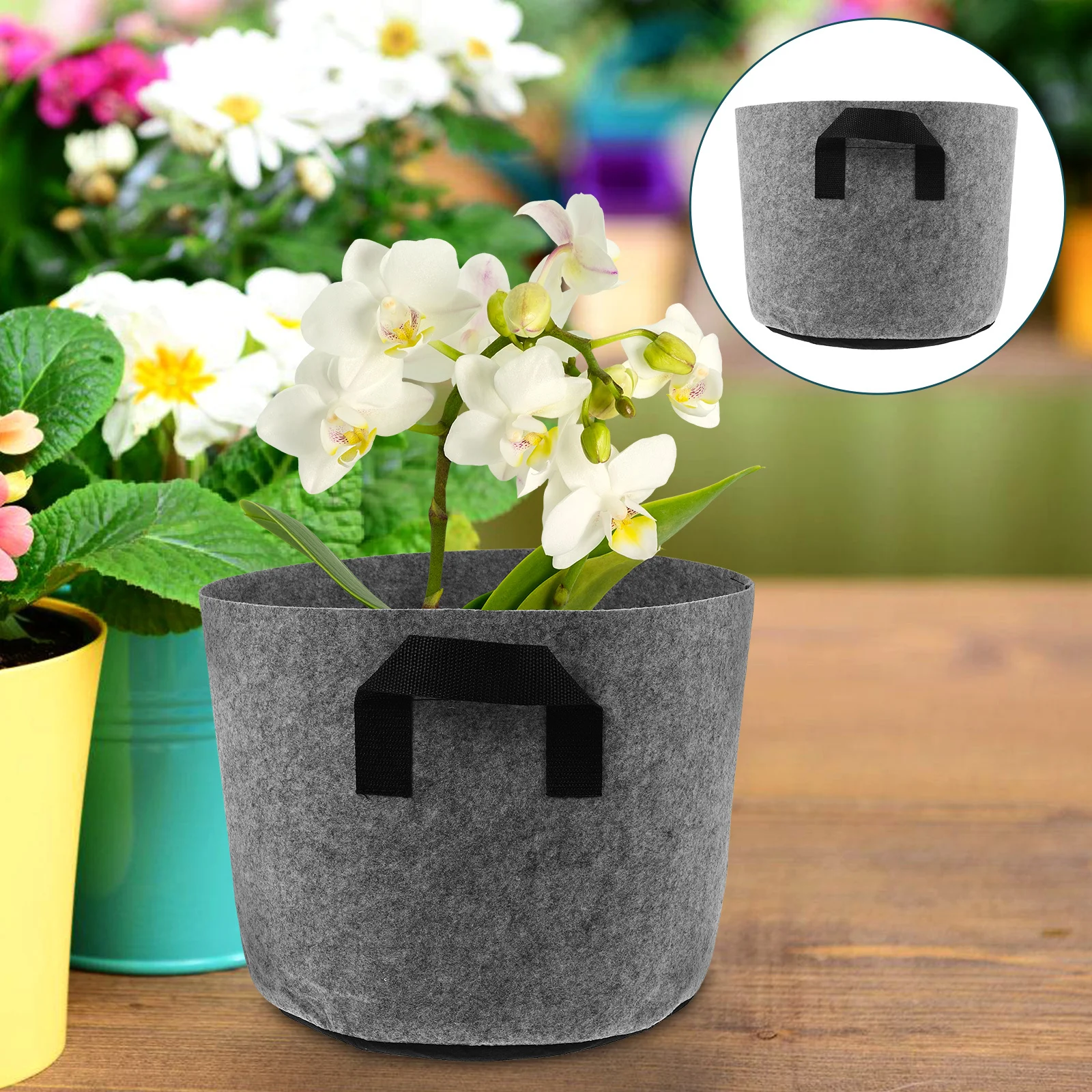 

5pcs Thickened Felt Planting Bags Heavy Duty Nonwoven Fabric Grow Bags Handles For Vegetable Fruit Outdoor Indoor Gardening