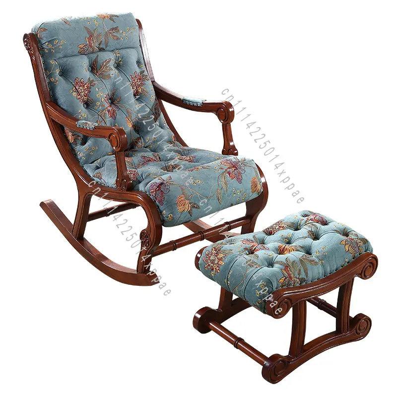 Solid Wood Balcony Lazy Rocking Chair Home Leisure Recliner Elderly European Living Room Bedroom Single Sofa