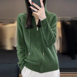 Tailor Sheep 23 Autumn/Winter 100% Pure Wool Cardigan Women's Hooded Versatile Loose Zipper Women's Wool Sweater Hot Selling Top