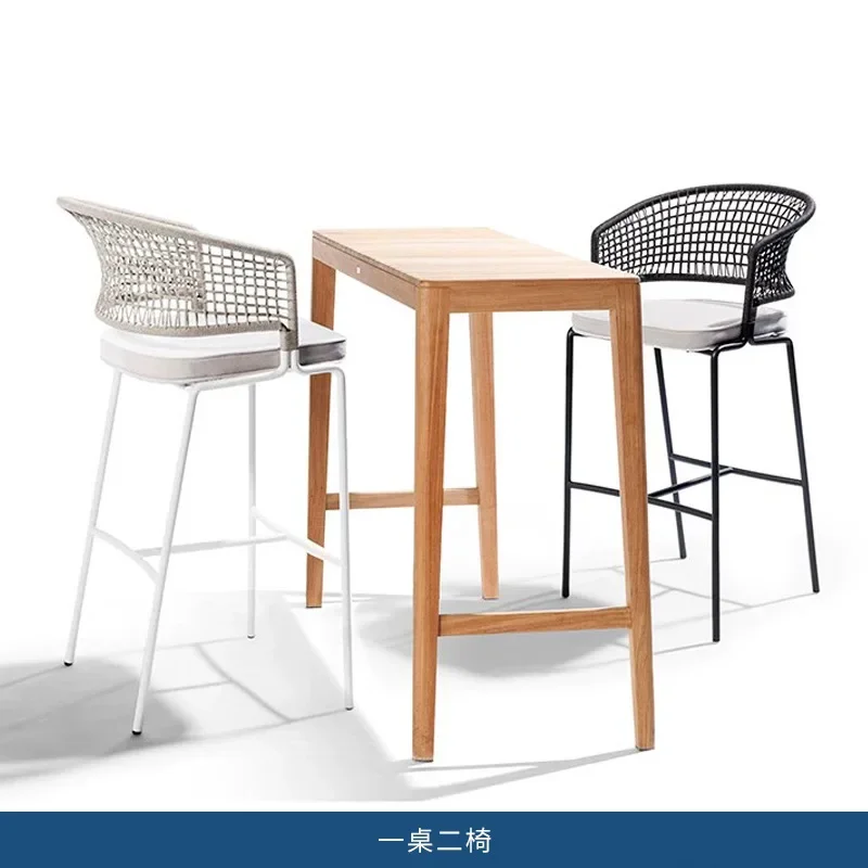 Chaise de bar en teck haut de gamme, pour cour, restaurant, villa, tabouret haut d'extérieur, loisirs, rotin