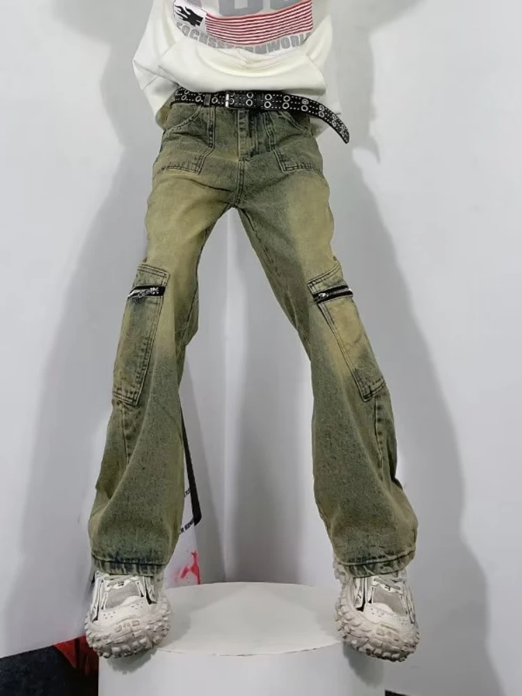 Gebleichte Jeans für Herren, Baggy, knöchellang, japanischer Stil, gewaschen, Fitness, Reißverschlüsse, High Street, Hip Hop, Vintage, Frühling, Sommer, Teenager