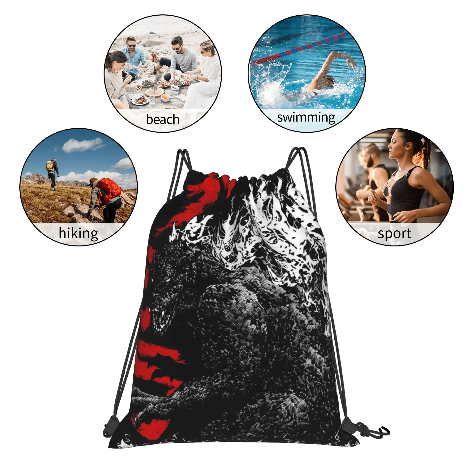 1 pc Angry Roar Godzilla Print Drawstring Bags Men Women Storage Backpack Teenager Travel Bag view 4