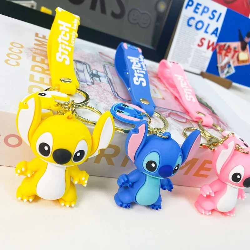 Anime Disney Keychain Cartoon Minnie Mouse Mickey Stitch Cute Doll PVC Keyring Ornament Key Chain Car Pendant Kids Toys Gifts