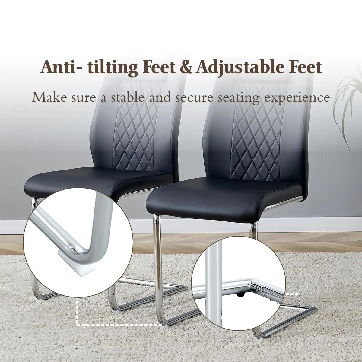High Back Dining Chairs Set 8, Waterproof Faux Leather Seat, Armless with Chrome Metal Legs for Kitchen Dining Room, Customized