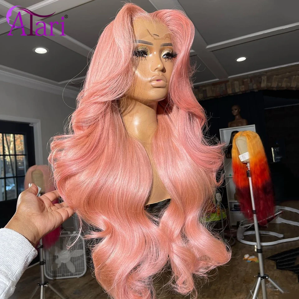 Rose Pink 13x4 Lace Frontal Human Hair Wigs Transparent 13x6 Lace Front Body Wave Wig Pre Plucked 613 Colored Pink Lace Wig