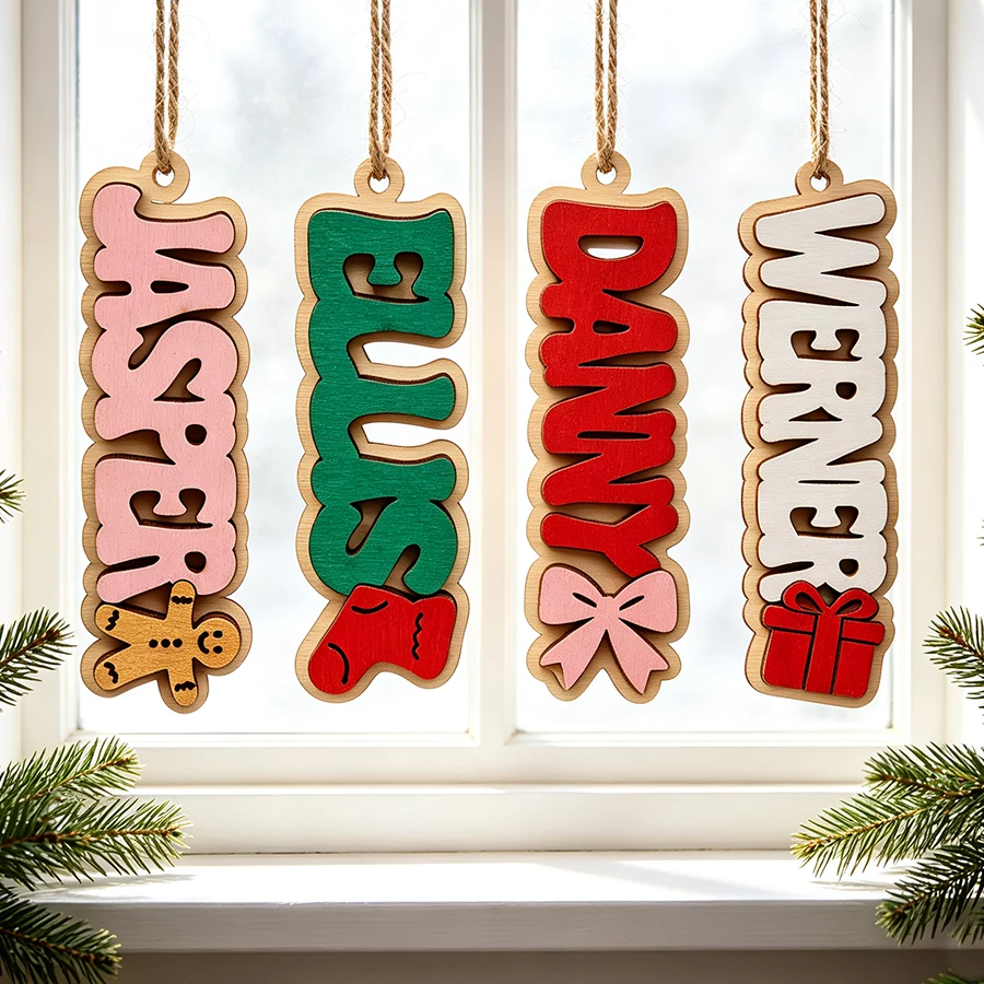Christmas Stocking Hanging - قطعة/قطعتان من زينة عيد الميلاد الخشبية