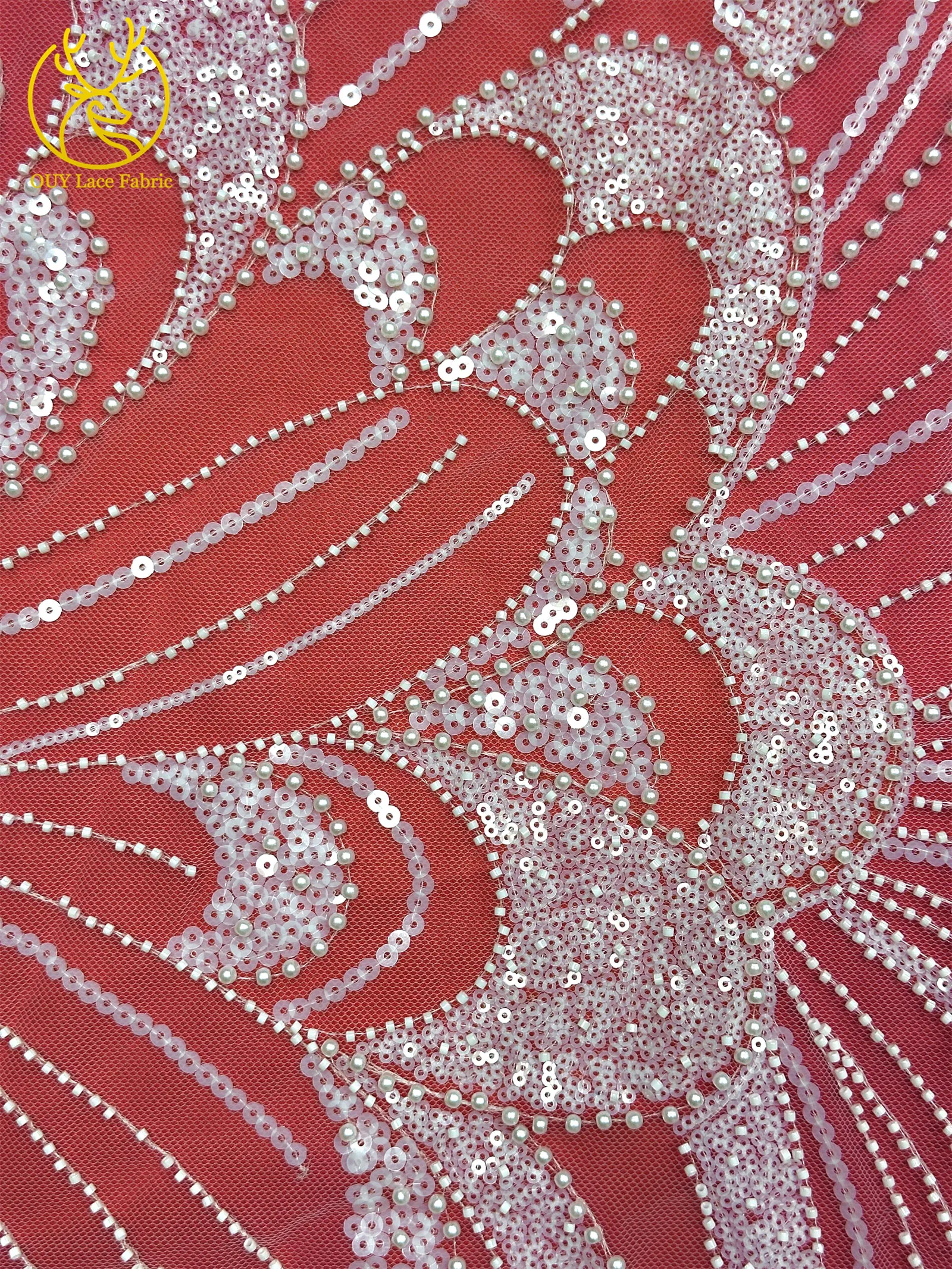 2026 Afrikanischer handgefertigter Perlen-Pailletten-Stickerei-Spitzenstoff, hochwertiges französisches nigerianisches Braut-Mesh für Hochzeiten, DIY-Näharbeiten, 5Y – Detail 12