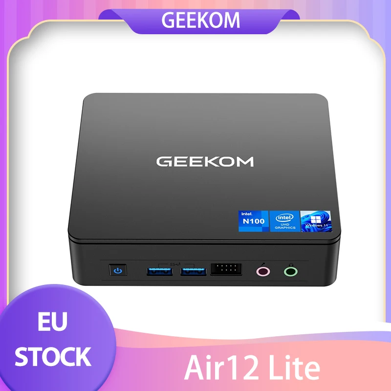 GEEKOM Air12 Lite Mini PC, Intel N100 4 Cores Max 3.4GHz, 8GB RAM 256GB SSD, WiFi 5 Bluetooth 5.1, Iceblast Cooling System