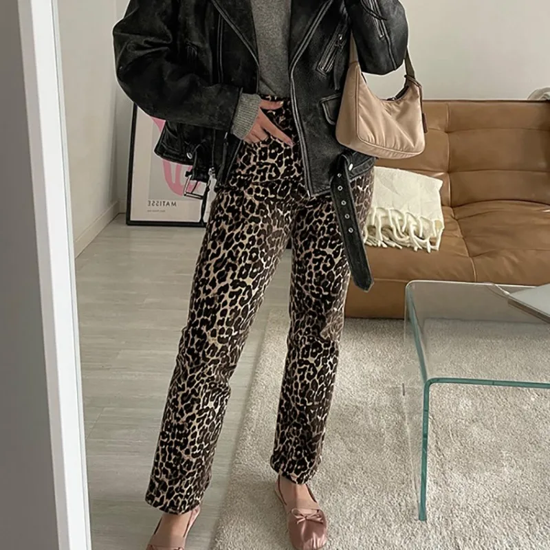 

Spring New Women's Vintage Fashion Leopard Print Small Feet Pants Street Trendsetters Women Cotton Slim Casual Pencil Trousers