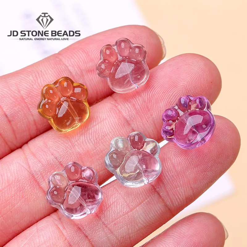 10 Pcs/lot Natural Fluorite Crystal Carved Cat Paw Shape Beads Cute Pendant Charms For Jewelry Making Diy Necklace Accessory