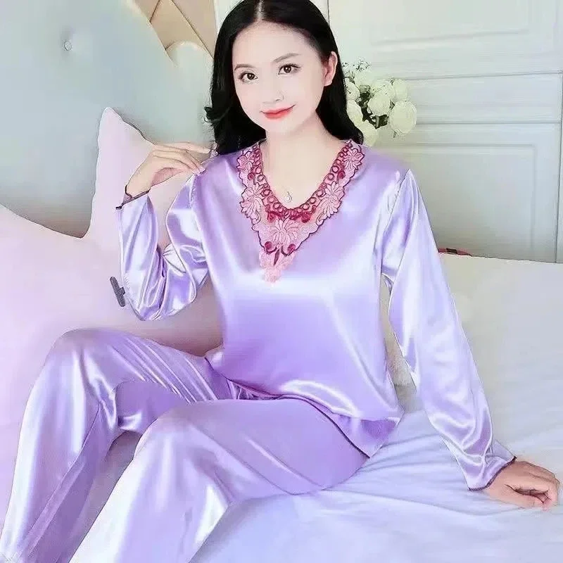 1311-12Women Pajamas Turndown Collar Pocket Long Sleeve Casual Pants 2 Piece Set Sleepwear Female Home Suit Sets Nightwear