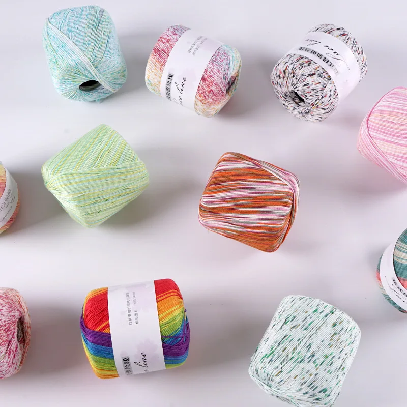 A5 (1PCS) Pearl Rainbow Lace Thread Gradient Color Doll Bouquet Crochet Cotton Carn Dyed Wool Yarn Hand Knitted Cotton Yarn Ball