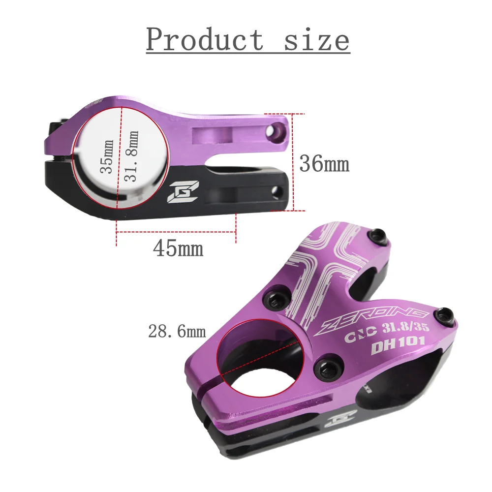 ZEROING Bicycle Handlebar Stem CNC Mtb 35mm Short Stem AM/DH/DJ/FR 31.8mm Diameter Short Handle Aluminum Alloy Riser Bike Stem