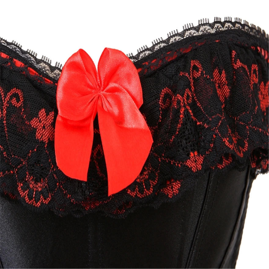 Sexy Spitze Overbust Korsett Top Frauen Vintage Satin Schleife Bustier Dessous mit Reiß verschluss plus Größe Body Shaper Burlesque Korsetts – Detail 25