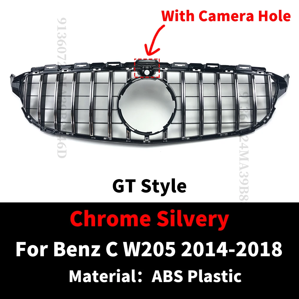 GT Style Frontgrill Stoßstangengrill für Mercedes W205 Benz C C205 S205 C43 2014–2021 wie C260 C250 C180 C200 C300 Sport Tuning – Detail 10