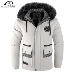 MaiDangDi Collo di pelliccia da uomo invernale con cappotto di cotone spesso Giacca di cotone Giacca di tendenza moda casual Top da uomo con cappuccio staccabile